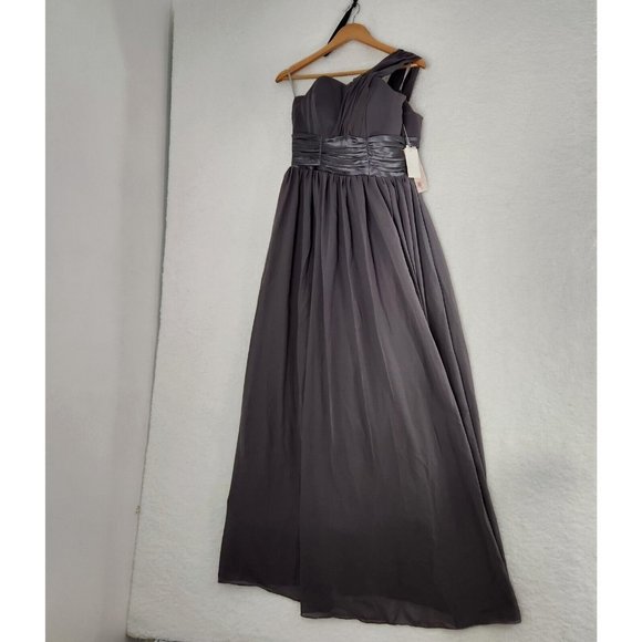 Prom Dress Bridesmaid One Shoulder Gray Women's Size 6 - Picture 2 of 8